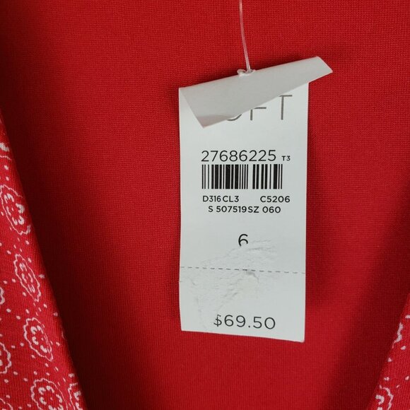 Loft Wrap Dress NWT Short Sleeve Red Foulard Medallion Print True Wrap Size 6 - Picture 6 of 9